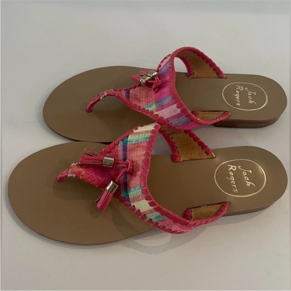 Jack Rogers Alana Madras Pink sandal size 8 tassels flip flop leather cotton